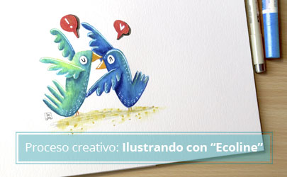 Ilustrar con Ecoline de Royal Talens los pájaros de mi packaging
