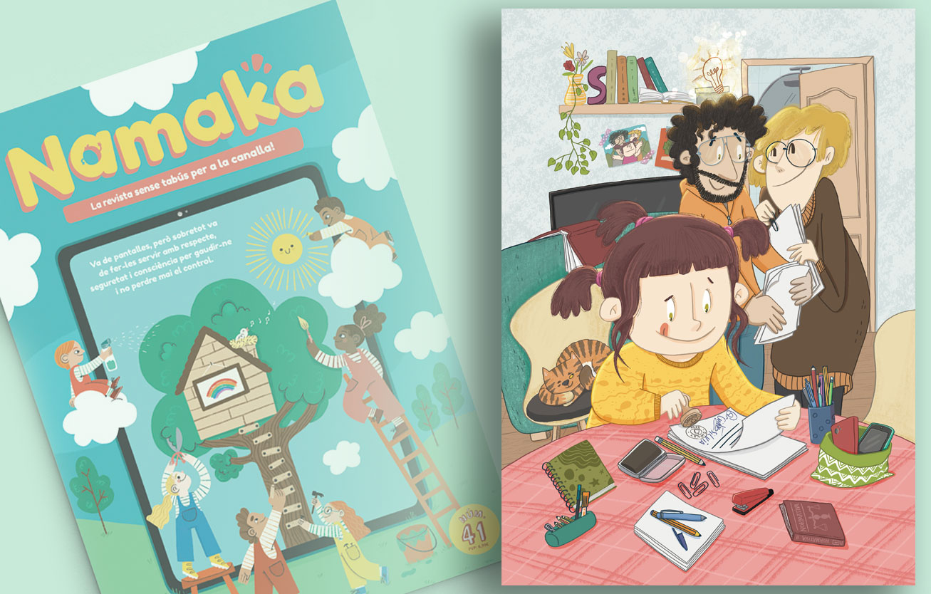 Portada e ilustración para la revista Namaka número 41 sobre pantallas